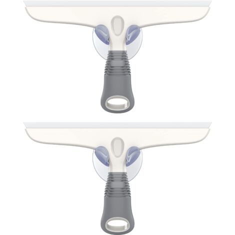 Lot de 2 Raclettes en Silicone avec Support Ventouse, Raclette Vitre Douche Salle de Bain, Raclette Tout Usage Pare-Brise de Voiture, Fenêtre, Blanc et Gris