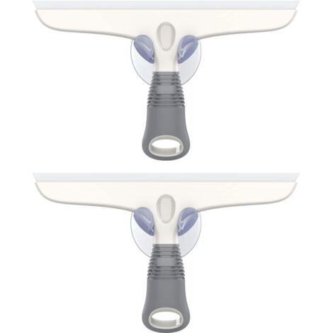 Lot de 2 Raclettes en Silicone avec Support Ventouse, Raclette Vitre Douche Salle de Bain, Raclette Tout Usage Pare-Brise de Voiture, Fenêtre, Blanc et Gris