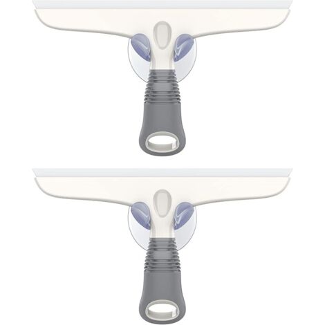 Lot de 2 Raclettes Vitre Silicone avec Support Ventouse, Raclette Vitre Professionnel pour Pare-Brise de Voiture, Fenêtre, Porte de Douche, Salle de Bain, Blanc et Gris