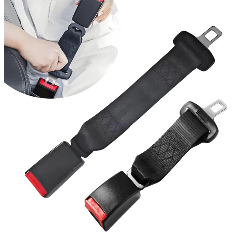 Lot de 2 rallonges de ceinture de sécurité pour voiture, réglables, rouges, universelles, avec boucle de ceinture de sécurité, 23 cm + 36 cm.