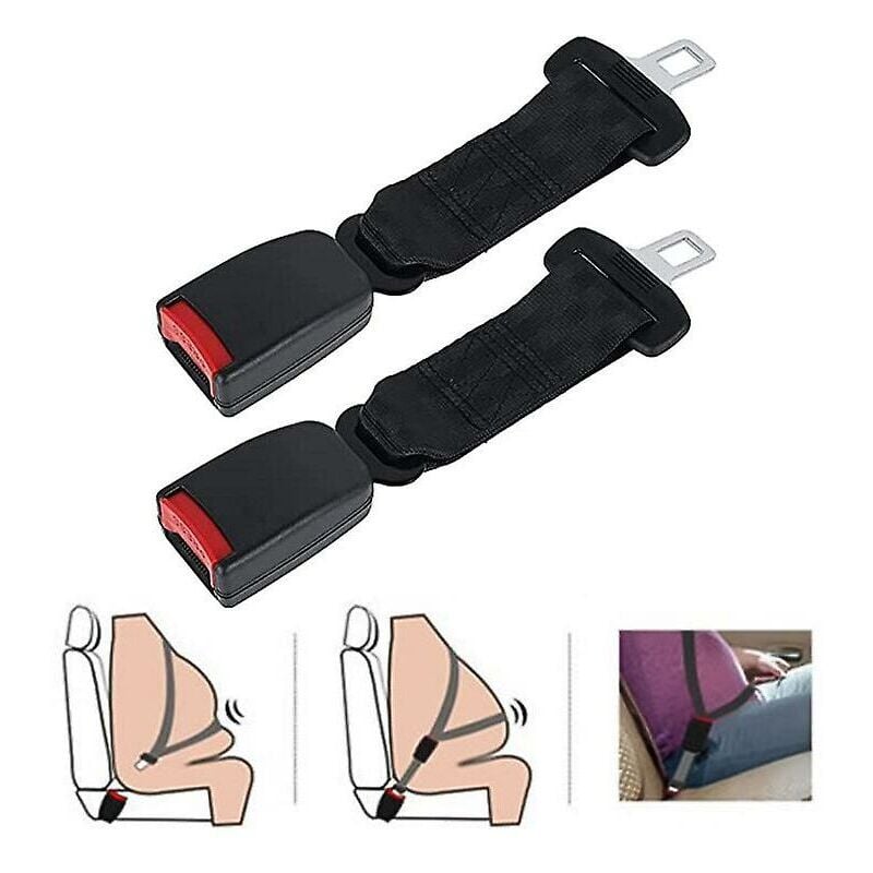 Lot de 2 rallonges de ceinture de sécurité universelles pour voiture, sangle d'extension de ceinture de sécurité réglable 23 cm (noir)