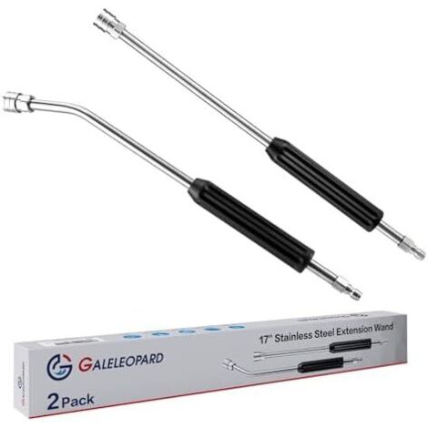 Lot de 2 rallonges nettoyeur haute pression en acier inoxydable 43,2 cm avec poignée antidérapante, lance à connexion rapide 6,35 mm, courbée 30 degrés et -