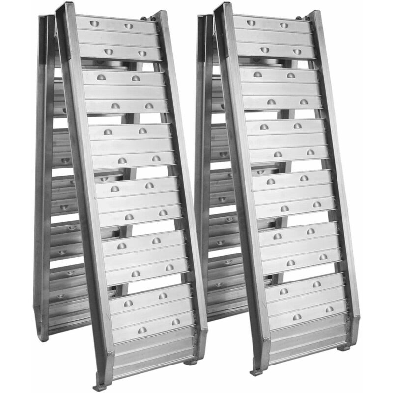 Lot de 2 rampes de chargement multi-usage pliante aluminium rail collision 182 cm jusqu'a 400kg gris