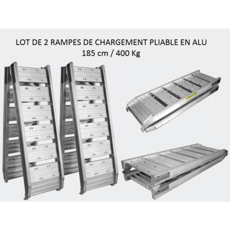 Rampes de chargement pliables - Acier renforcé - Lot de 2 - Galavanisées -  Poids max 440 Kg - Largeur : 22cm 