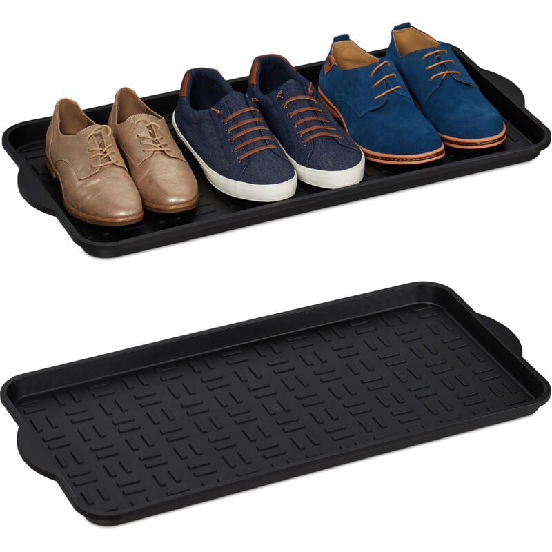 Relaxdays - Lot de 4 rangements à chaussures, Bacs avec rebord élevés, pour 6 - 8 paires, plastique, 75 x 36,5 cm, noir