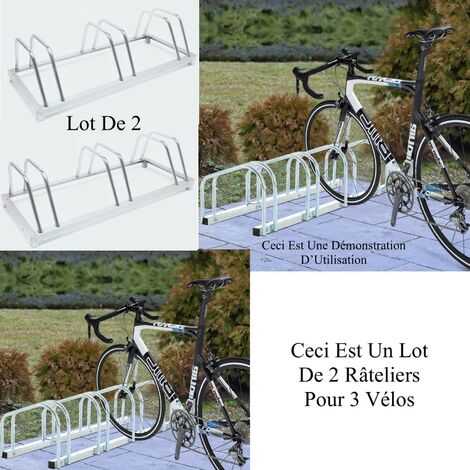 Lot De 2 Rangements - Ràteliers 3 Vélos Avec Fixation Au Sol - Rack 1 Niveau