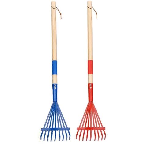 Lot de 2 râteaux en métal pour enfants avec manche en bois dur, petit râteau de 68,5 cm (27 pouces)