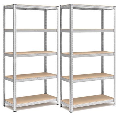 Lot de 2 Rayonnage 5 niveaux 40 x 90 x 180 cm (P x L x H), Étagères charge lourde métallique, Argent