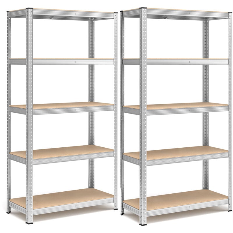 Lot de 2 Rayonnage Étagères charge lourde métallique 180 x 90 x 40 cm, 5 niveaux Argent GLR040E02