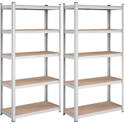 Lot de 2 Rayonnage Étagères charge lourde métallique 180 x 90 x 40 cm, 5 niveaux Argent GLR040E02