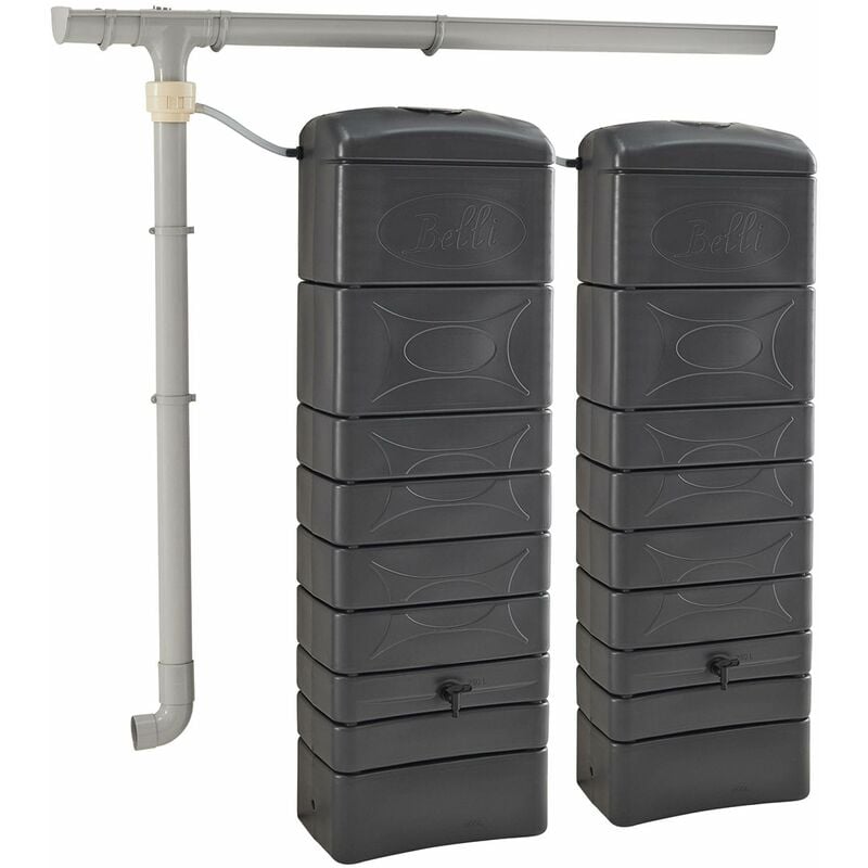 Sweeek - Lot de 2 récupérateurs d'eau. mural Chastang 300L Anthracite avec kit raccord chéneau inclus