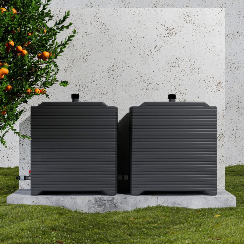 Mon Marché Déco - Lot de 2 récupérateurs d'eau 126L + Kit de Jumelage Horizontal