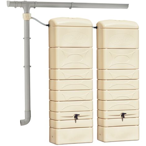 Lot de 2 récupérateurs d'eau. mural Chastang 300L Beige avec kit raccord chéneau inclus