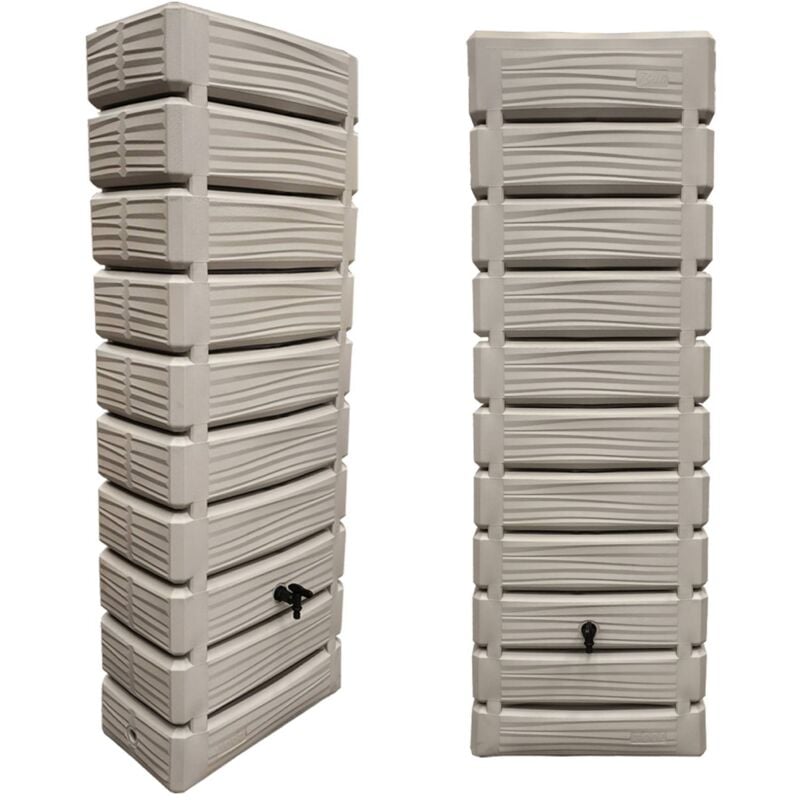 Lot de 2 récupérateurs d'eau mural fabrication soufflage. résistent aux uv. couvercle. robinet. fixation murale et kit raccord inclus