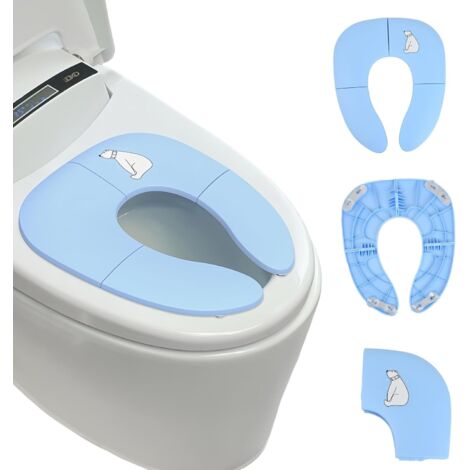 Lot de 2 Réducteur de Toilette pour Bébé, Siège de Toilette Pliable Voyage pour Enfants avec Sac Rangement, Réducteur WC Portatif pour Bébé, Hygiène et Sécurité Premium, Bleu