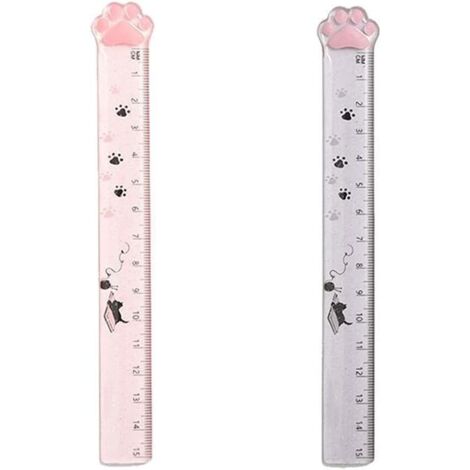 Lot de 2 règles en forme de griffe de chat de 15 cm - règle créative pour étudiants - règle de mesure transparente (rose + gris)