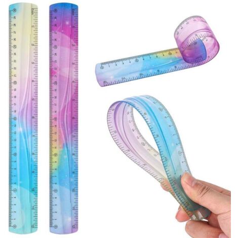 Lot de 2 règles flexibles 30 cm en plastique souple avec graduations pouces et millimètres