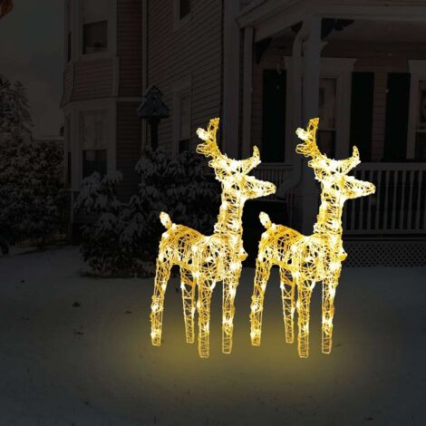 Lot de 2 Rennes de Noël  Décoration de Noël 80 LED Blanc chaud Acrylique 45588