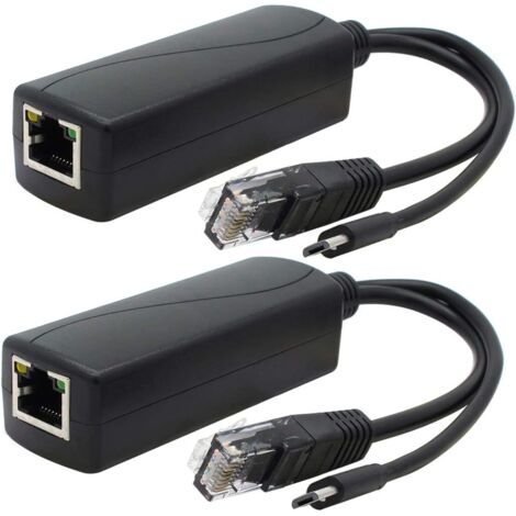 Lot de 2 répartiteurs Gigabit PoE, adaptateur Ethernet micro USB 48 V à 5 V 2,4 A, fonctionne avec Raspberry Pi 3B+, caméra IP et plus encore.