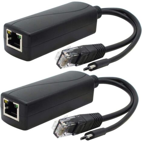 Lot de 2 répartiteurs Gigabit PoE, adaptateur Ethernet micro USB 48 V à 5 V 2,4 A, fonctionne avec Raspberry Pi 3B+, caméra IP et plus encore.