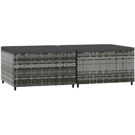Lot de 2 Repose-Pieds de jardin avec coussins pour Salon ou Chambre - Tabouret Pouf gris résine tressée BV458416 - BonneVie
