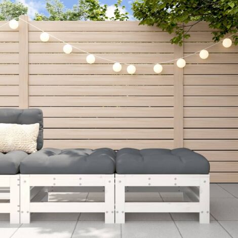 Lot de 2 Repose-pieds de jardin avec coussins Tabouret Bas  Pouf blanc bois de pin massif 30044