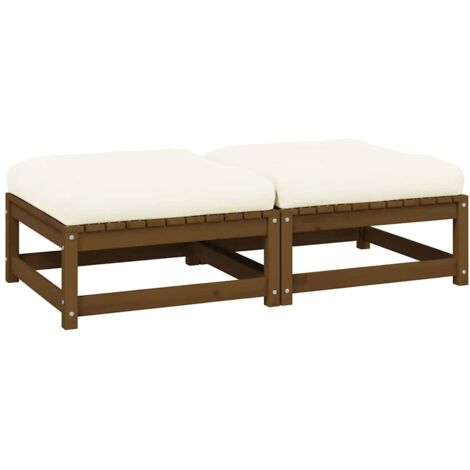 Lot de 2 Repose-pieds et coussins de jardin/Tabouret Bas Terrasse Marron miel Bois de pin -BV76796