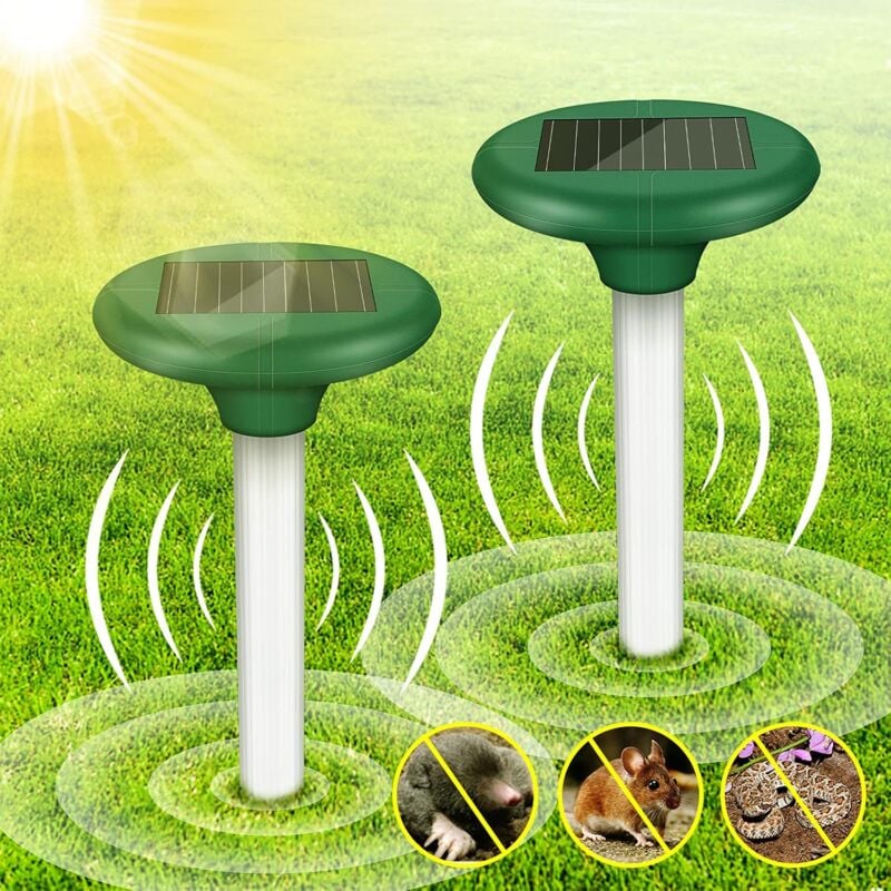 Dpzo - Lot de 2] Répulsif Solaire Anti-Taupes à Ultrasons, Étanchéité IP56, Antiparasitaire pour le Jardin