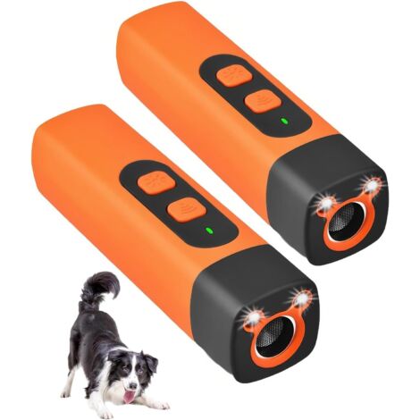 Lot de 2 répulsifs à ultrasons pour chiens avec 3 fréquences réglables - Lampe torche LED - Bouchon d'aboiement rechargeable - Portable - Pour chiens et animaux domestiques - Intérieur et