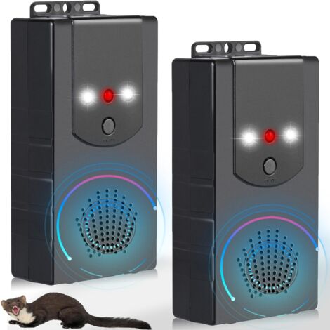 Lot de 2 répulsifs anti-martres pour voiture avec ultrasons et flash, connexion à une batterie de voiture 12 V, alimentation par piles ou USB, répulsif efficace contre les martres pour