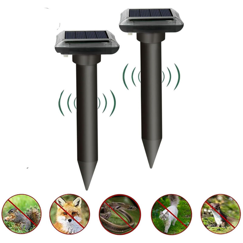 Lot de 2 répulsifs anti-rats répulsifs solaires à ultrasons pour animaux en plein air