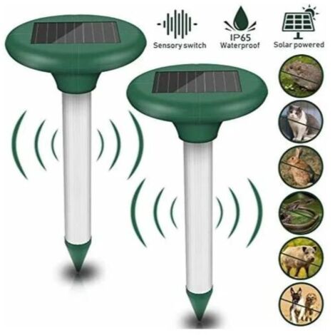 Lot de 2 répulsifs solaires anti-taupes - Répulsif solaire à ultrasons - Protection IP56 - Pour le jardin.