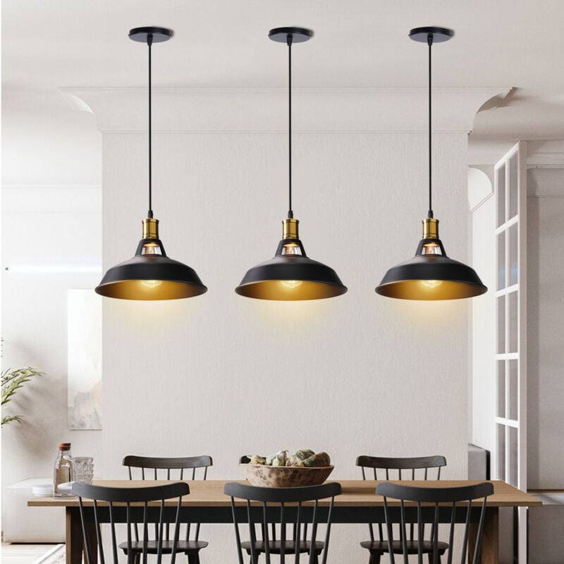 Rétro Vintage Industrielle Lustre Suspension E27 Luminaire Adjustable pour Salon Chambre Noir 3PCS