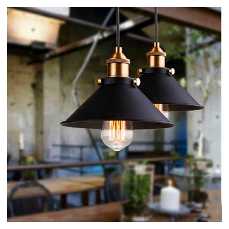 Lot de 2 Retro Lustre Suspension Industrielle E27 26cm Lampe Abat-jour Metal Luminaire Restaurant Cafe