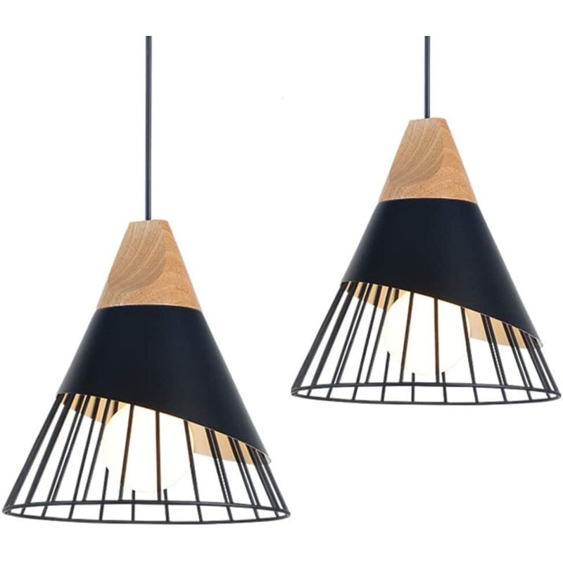 Lot de 2 Rétro Suspension en Métal Cage E27 Eclairage de Plafond , Industrielle Lustre Lampe Vintage Pendante Lumière Plafonnier - Noir
