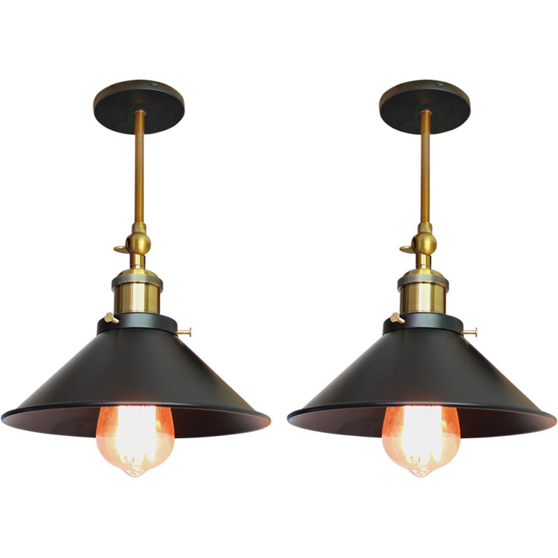 Lot de 2 Rétro Plafonnier Industriel Métal Style Parapluie Chapeau 22cm Suspension Luminaire, Lampe Applique Murale Eclairage E27 pour Cuisine Salle