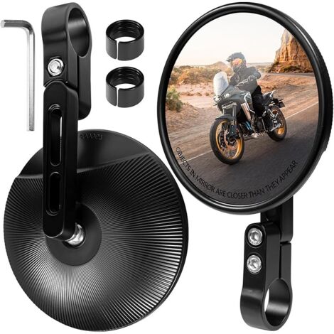 Lot de 2 Rétroviseurs de Moto CNC E24 Homologués, Pivotants à 360°, Rétroviseurs Rond au Bout du Guidon, Compatibles avec Moto, Scooter, ATV, Ebike, Velo