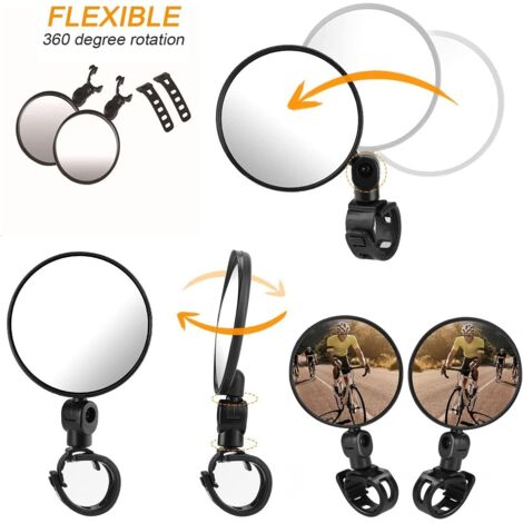 Lot de 2 rétroviseurs de vélo, réglables à 360°, universels, antichoc, grand angle, pour guidon de VTT