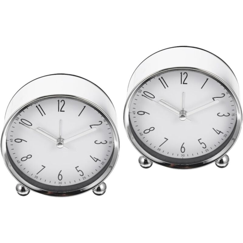 Feiyue - Lot de 2 réveils ronds pour chambre à coucher, horloge de bureau à chiffres arabes, décoration d'étagère, horloge de bureau silencieuse