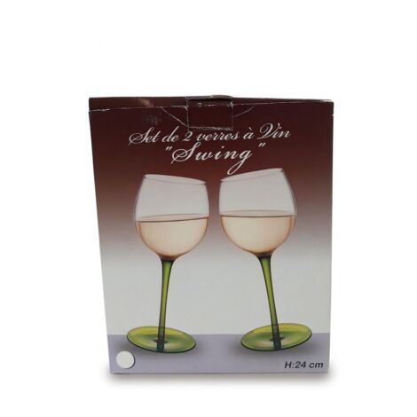 Lot de 2 - REVIMPORT - Verres à vin Swing - Pied vert - Hauteur 24cm - Design original incliné - Voir photos