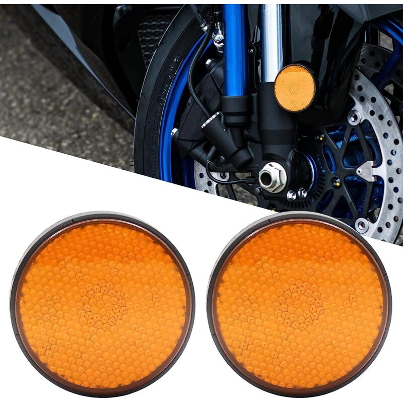 Lot de 2 réflecteurs ronds à DEL 12 V pour moto - Feu de frein/feu de croisement - (lumière ambrée)
