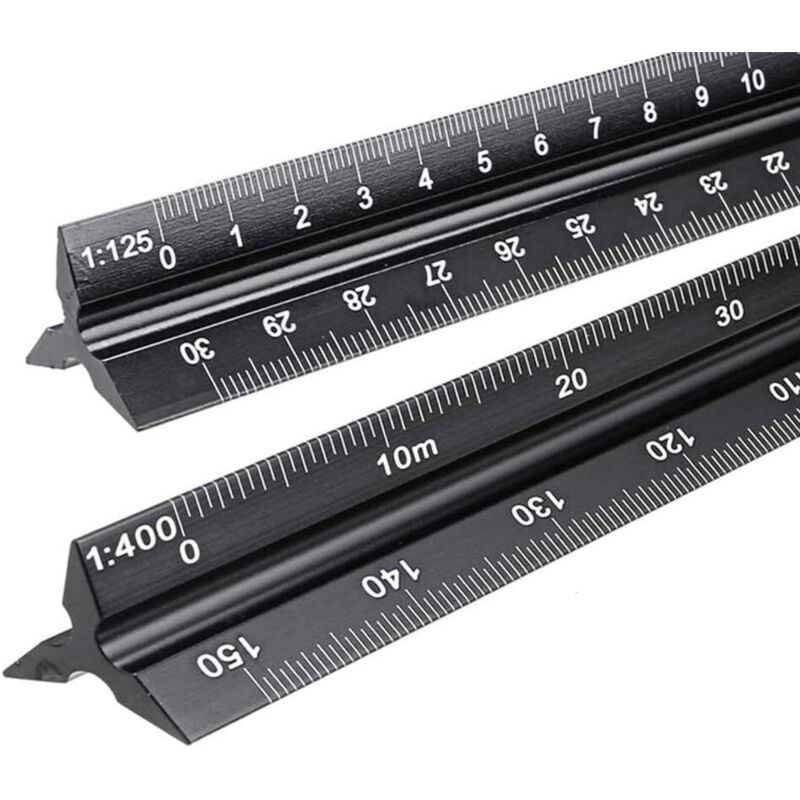 Lot de 2 règles à échelle de réduction triangulaires en aluminium pour architectes et ingénieurs :