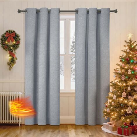 Lot De 2 Rideau 140x145cm, Effet Lin Thermique, Occultant Anti Bruit, Salon Chambre
