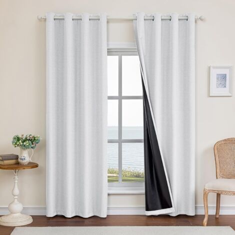 Lot De 2 Rideau Occultant 140x300cm Effet Lin Isolation Thermique Oeillet Acier Pour Salon Chambre