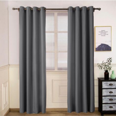 FUIENKO Lot de 2 Rideau Occultant Salon Avec Oeillets Isolation Thermique Anti Froid Gris fonce L140 X H 260 cm