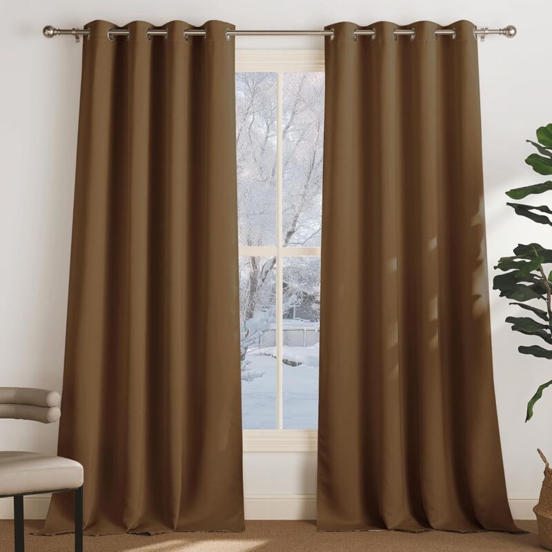 Lot de 2 Rideau Occultant Thermique Isolant Anti Froid et Chaleur 132x92 (lxH) Tenture Opaque à Oeillets Isolation Lumiere Uv Decoration Chambre