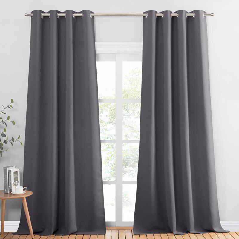 Lot de 2 Rideau Occultant Thermique Rideaux Occultants à Oeillets Isolation Lumineux Anti uv Gris - 132x137CM