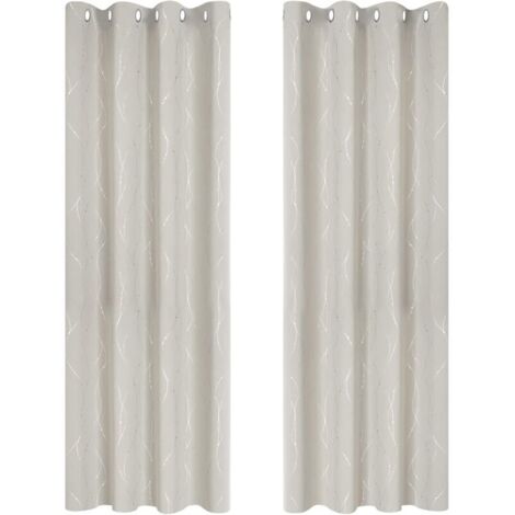 Lot de 2 Rideau Opaque Occultants Isolants Rideau Thermique Anti Froid 140x245cm à Oeillets Imprimé Lignes et Points Argentés Beige Clair