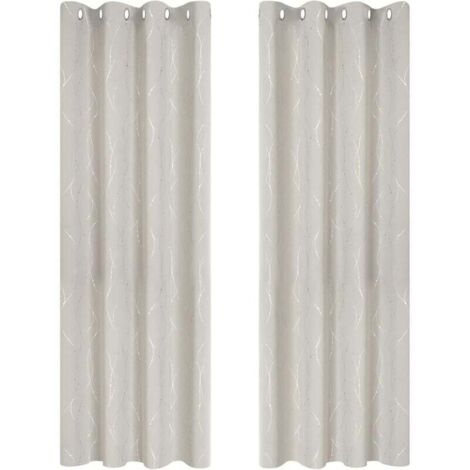 Lot de 2 Rideau Opaque Occultants Isolants Rideau Thermique Anti Froid 140x245cm à Oeillets Imprimé Lignes et Points Argentés Beige Clair