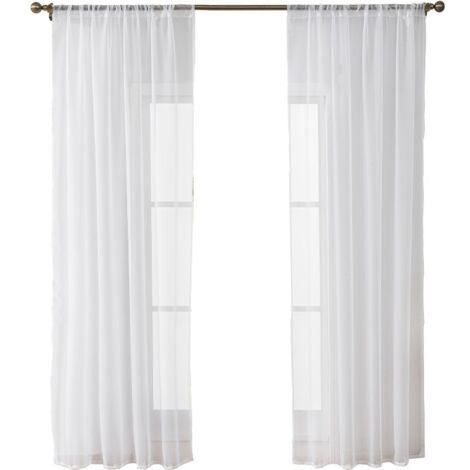 Lot de 2 Rideau Voilage Fenetre Blanc 132x160 cm(LxH) avec Galon Fronceur, Transparent Moderne Rideaux et Draperies Décorations Intérieurs Cuisine Salon Chambre Élégant Romantique